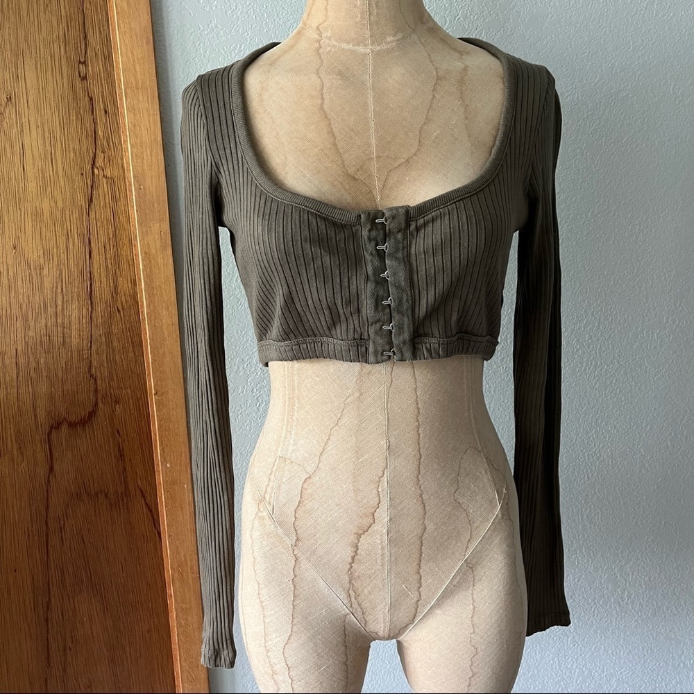 T by ALEXANDER WANG sz S Long Sleeve Crop Top Olive Green